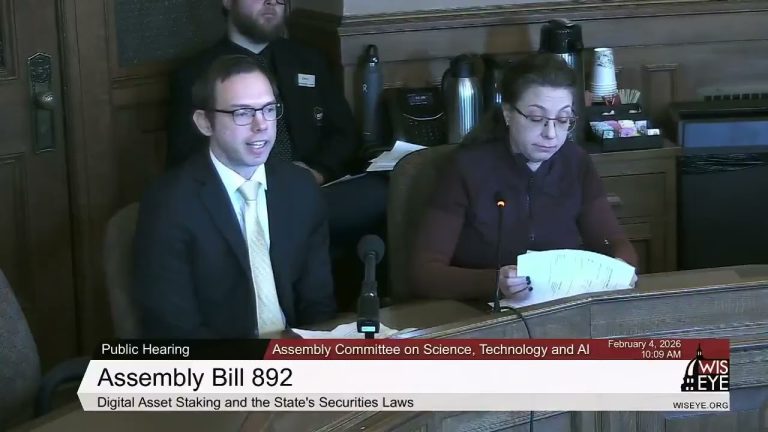 Witnesses testifying before the Assembly Committee on Science, Technology and AI on Assembly Bill 892, 4 February 2026. Wisconsin Eye broadcast still.