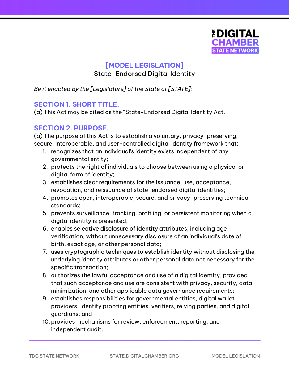 First page of the model bill: Digital identity